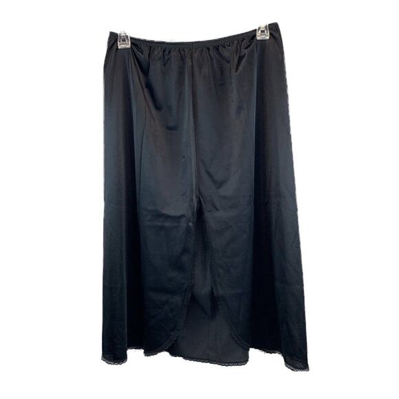 Vintage Women's Black Half Slip Skirt Silky Nylon Slit Lace Trim Size Large - Picture 2 of 6